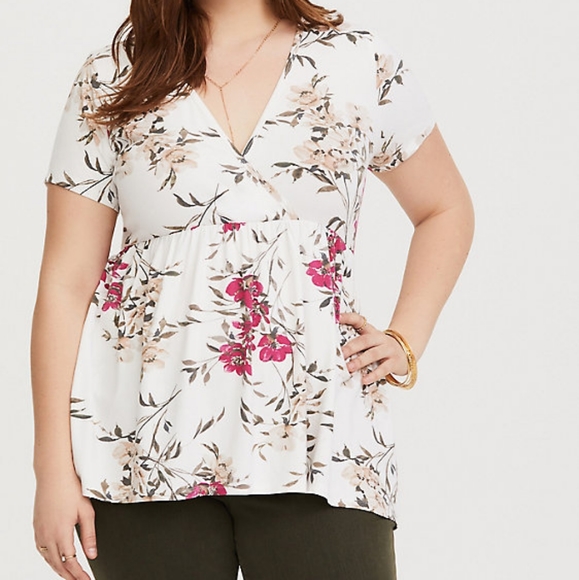 torrid Tops - Torrid Super Soft White Floral Babydoll